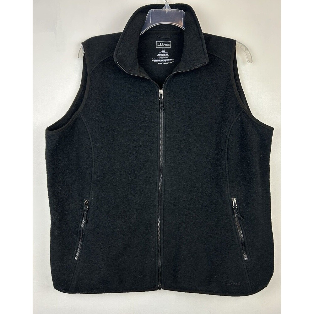 L L Bean Fleece Vest Men 2X Black 100% Polyester Mock Neck Pockets Full Zip